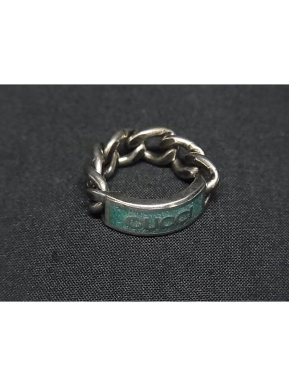 Gucci Golmet Chain Ring Silver Green - Picture 1 of 5
